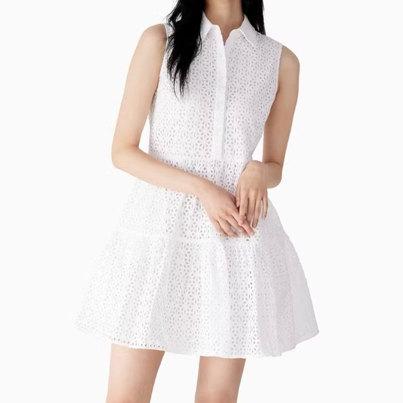 NWT Kate Spade White Tiered Eyelet Shirtdress Size Small - Picture 1 of 14
